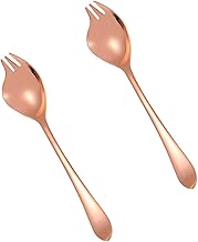 FELTECHELECTR Conjunto de 2 peças de colheres de prato de acampamento, servidor de mel, macarrão fettuccine conjuntos de servir salada, colher de sabonete, colher de frutas, colher de salada, dois garfos de salada, servidor de salada, aço inoxidável, massa dourada