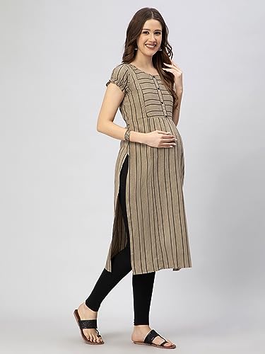 Image of CEE 18 Women's Cotton Rayon A-Line Maternity Feeding Kurti with Zippers(9937 38,Joyous Grey,M)