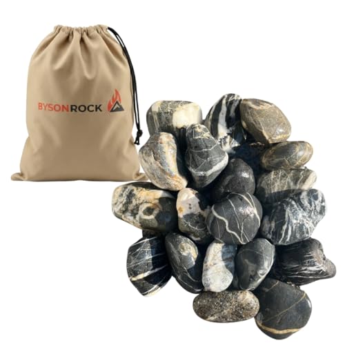 BYSONROCK Natural Gray with White Lines River Rocks, 2–4 Inch,