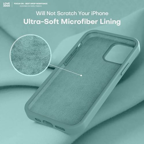 Image of LOVE 3000 Designed for iPhone 12 Case /iPhone 12 Pro Case, Premium Silicone with [Soft Anti-Scratch Microfiber Lining] Shockproof Protective Phone Case for Men Women Girls 6.1 inch, Pine Green
