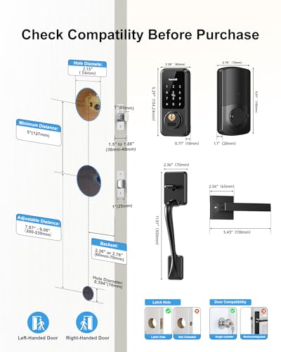 Smart Keyless Entry Door Lock with Handles, Hornbill Front Door Lock Set, Keypad Code Lock with Lever, Digital Touchscreen via Alexa/Bluetooth/Keyfob/Key thumbnail 8