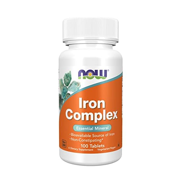 Now Foods, Iron Complex (Complexe de Fer), 27mg, 100 Comprimés végétaliens, Testé en Laboratoire, Fer, Vitamines, Sans Gluten, Sans Soja, Végétarien