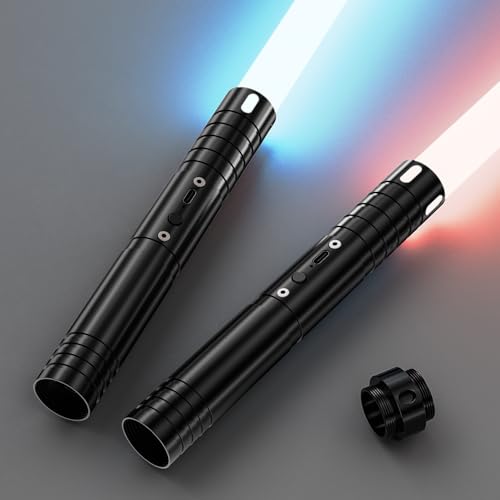 ALEIFLE 2 Pack Lightsaber, 15 RGB Colors Dueling Light Sabers, 2-in-1 Double Blade with FX Sound & Motion Sensor, USB Rechargeable Metal Hilt Sword Toys for Kids Adults Halloween Cosplay Gift
