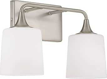 HomePlace Lighting 148921BN-541 Presley Transitional Rustic Soft White Glass Cone Vanity Light for Bathroom, 2-Light 200 Total Watts, 10" H x 16" W, Brushed/Satin Nickel