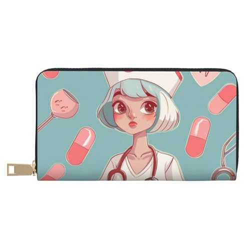 Cute Nurse Printed Long Wallet for Women Men Cute Coin Purse with Card Holder