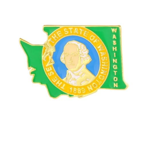 Washington State Shaped Map Lapel Pin, Premium Brass Enamel Flag Brooch Badges, Patriotic Travel Souvenir Keepsake for Hat Backpack Bags Clothing