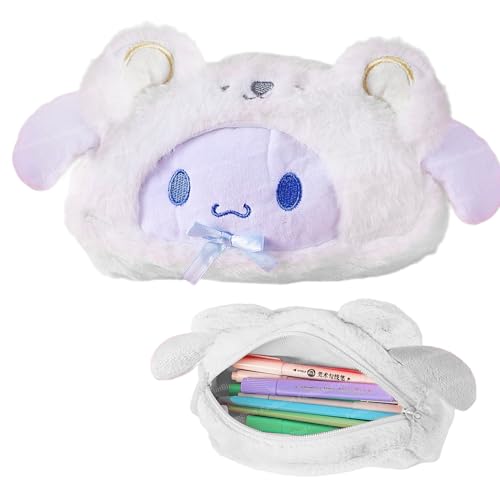 Image of FunBlast Fur Pencil Pouch for Girls - Cute Cartoon Animal Pouch, Multi-Purpose Zipper Case for School Kids, Cosmetic Pouch for Girls, Coin & Travel Pouches for School /Office (White-B)