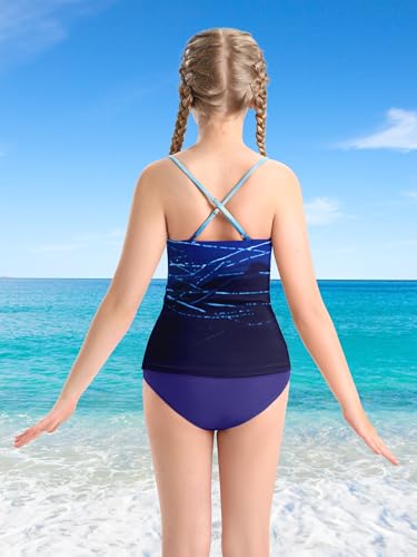 Image of Girls Swimsuit Tankini Criss Cross Ruched 2 Piece Bathing Suit Printed Girl Swimwear for Teens 9-16Y