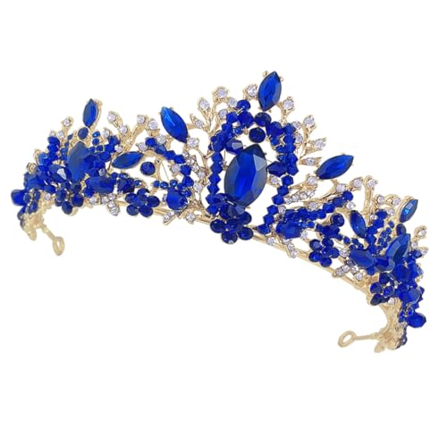 Décoration nuptiale raffinée en cadeau, tiare de mariée en cristal doré et bleu