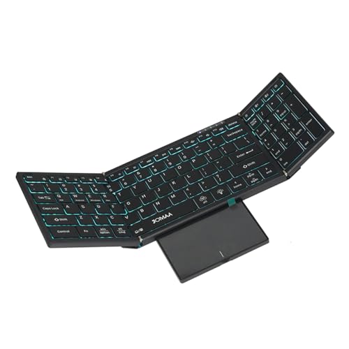 JOMAA Wireless 2.4G Bluetooth Folding Keyboard with Trackpad, RGB Backlight, Silent Rechargeable, Full Size Travel Portable Keyboard for Laptop, Tablet Phone