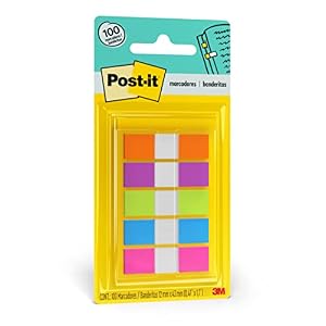 Marcador de Página Adesivo, Post-it®, 5 Cores Neon, 11.9 x 43.2 mm, 100 folhas