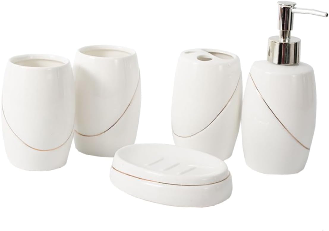 Cabilock Hotel Home Use 5pcs Sanitary Ware Lotion Soap Dispenser Toothbrush Holder