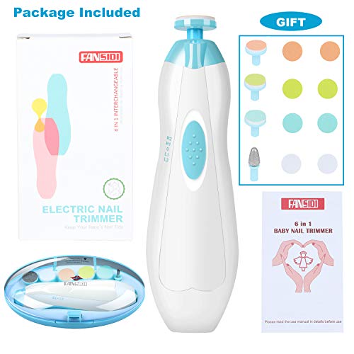 Baby Nail Clippers, Fansidi Safe Baby Nail Trimmer Baby Nail File Electric With 10 Filing Pads 8 Sandpapers For Newborn Infant Toddler Or Adult Toes Fingernails Care - Aa Battery Operated (White/Blue) #TOP5