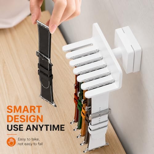 Image of Mizi Watch Band Holder Organiser Wall Mount, Watch Strap Storage Rack for Apple Watch, Samsung Galaxy Watch & Traditional Bands, Holds up to 6 Straps, Grooved Anti-Slip Design, Easy Install Display Stand, White