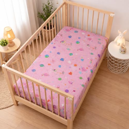 Image of Fitted Cot Crib Sheet | Bed Sheets for Newborn Baby Crib Mattress | Deep Pocket All Round Elastic Fitted Crib Sheet for Baby| Size 132 cm x 71 cm | Crib Sheets - 28 inchx52 inch | Dreamy Galaxies