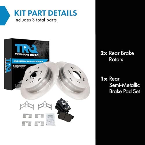 Image of TRQ Rear Brake Pad and Rotor Set Semi Metallic Vented Rotors 12.01 in 5-Lug | For 2010-2018 Acura RDX FWD 2005-2016 Honda CR-V