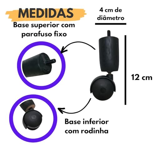 Pés De Madeira Para Camas Box Casal 5 Pés Fixos 2 Rodas 12cm