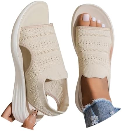 Women's Orthopaedic Sandals Comfortable Elegant Shoes Trekking Sandals Women's Mesh Casual Lightweight Open Sandal Non-Slip Sports Washable Soft Breathable Shoes with Memory Foam Outdoor, 093 beige
