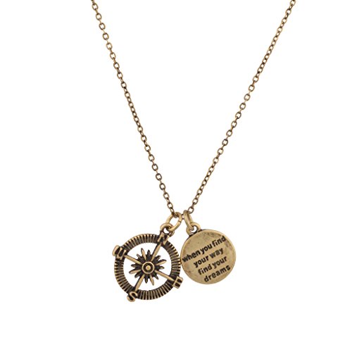 LUX ACCESSORIES When You Find Your Way Find Your Dreams Compass Inspiration Pendant Necklace