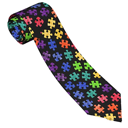 Lelemate Novelty Print Men's Ties Necktie Colorful Autism Awareness Puzzle Neck Tie Slim Skinny Tie Casual Business Necktie For Wedding Party Groom Dances Costume Accessories 57X3.1 In #TOP1