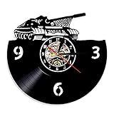 ELD Militärischer Kampfpanzer Vinyl Record Wanduhr Hauptkampfpanzer Wanduhr Panzer Krieg Ziel Wanddekoration Geschenk für Militärpersonal Kunst Wanduhren