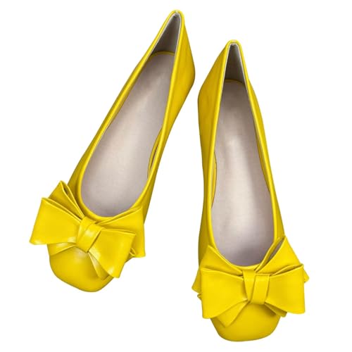 Image of Dear Time Women's Bowknot Ballet Flats Wedding Dressy Flats Square Toe Patent Leather Comfortable Shoes