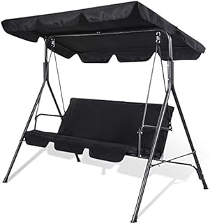SUNMER Swing 3 Seater With Detachable Canopy, Garden Swing Cushioned Seat, Waterproof Fabric, UV Protection, Made With Strong Powder Coated Steel Frame - Black