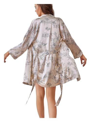 Bata de baño para mujer de seda ligera y diseño francés con flores 2