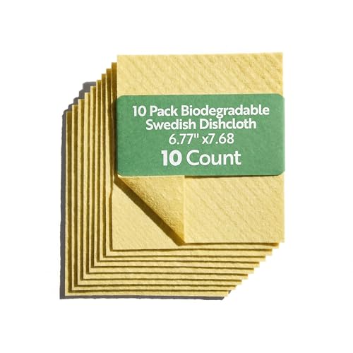Restaurantware Yellow Reusable Swedish Dishcloths, Cellulose, 10 Count