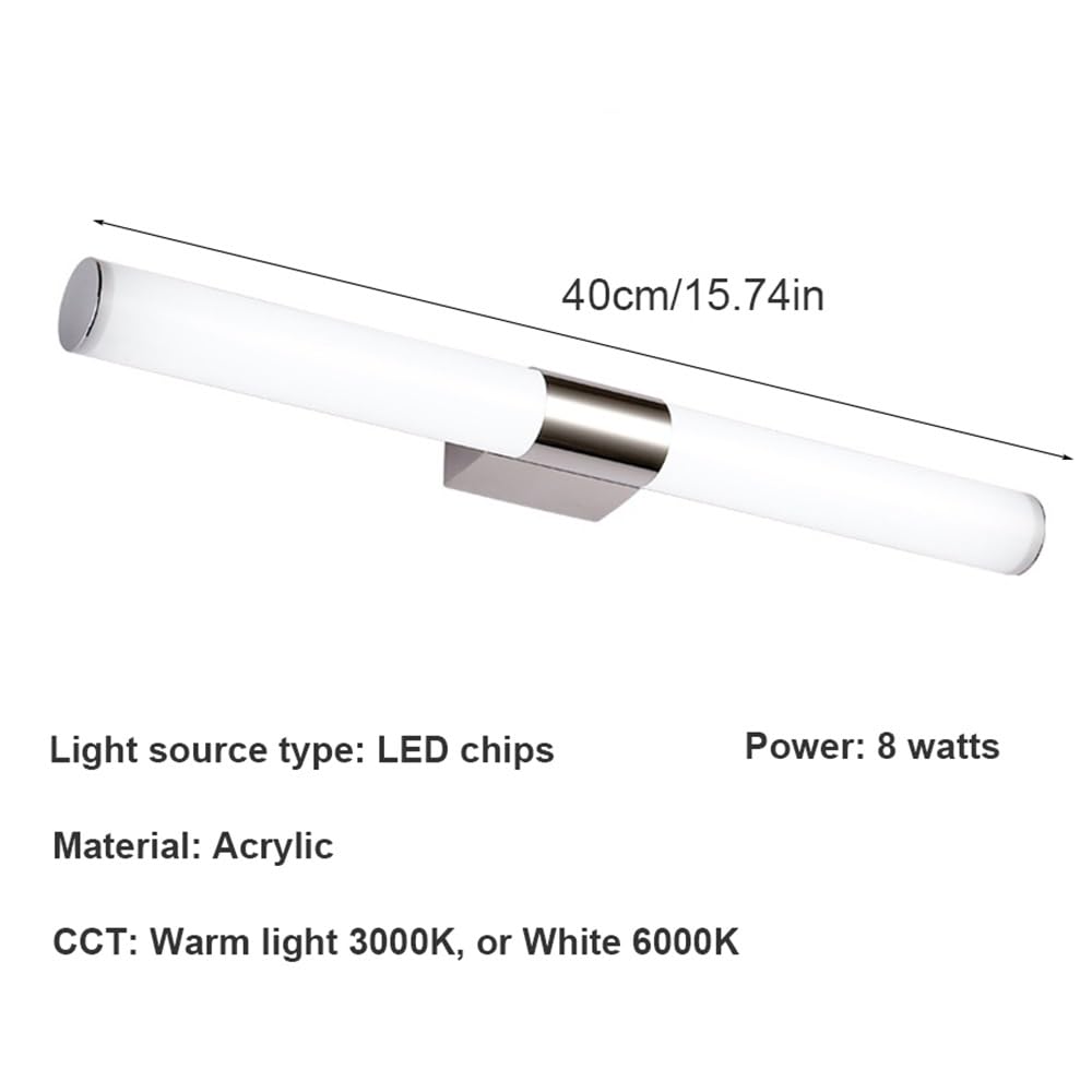 Spiegelleuchte Modernes Design, Chrom LED Spiegellicht Langer Tubus Zylinder Acryl Spiegellampe Badezimmer für Rasur Schminken Galerie