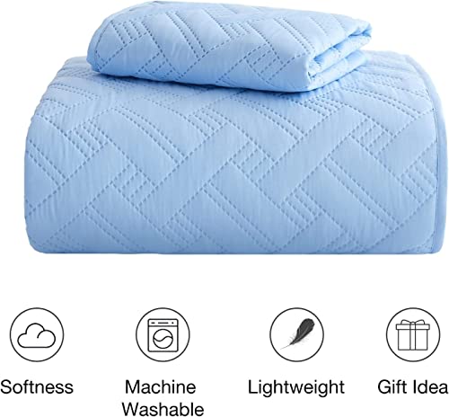Image of BSB HOME 100% Cotton Ultrasonic 280 Tc Solid King Size Plain Quilted Bed Cover /Bedspread /Rajaai with 2 Pillow Case, (Luxurious, Aqua, 90X100 Inches, 254X228 cm)