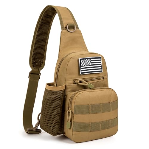 YIQUN Tactical Bag Backpack for Men, Outdoor Military Rover Shoulder Sling Chest Pack EDC Molle Daypack Backpack for Sports, Travel, Hiking, Range (Khaki)