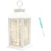 Decorative Lanterns for Indoor 14" Hanging White Lanterns with 20 LED Fairy String Lights Battery Operated Tabletop Led Light with Feather Glass