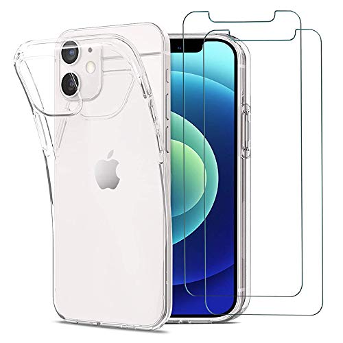 iLieber iPhone 12 Mini Hülle Panzerglas, [1 Handyhülle 2 Schutzfolie] Schutzhülle [Ultra Dünn] Folie Glas 9H Panzerglasfolie TPU Silikon Case CoverTasche Schale Transparent Crystal für iPhone 12 Mini