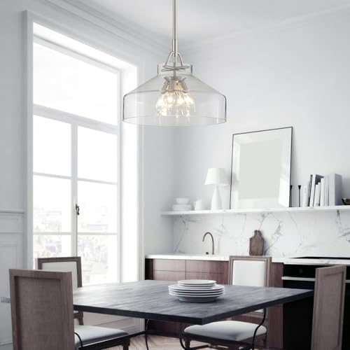 WUZUPS Chandelier Rustic Farmhouse Industrial Round Ceiling Pendant LED Light Fixture with Clear Glass Shades for Dining Room Kitchen Island Foyer Entryway, H 11.8" W 15", E26 Base, Gold by WUZUPS - Image 8