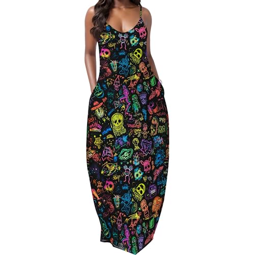 MARSVOVO Summer Dress Sleeveless Fashion Plus Size Spaghetti Strap Sundress with Pockets Plus Size Maxi Dress