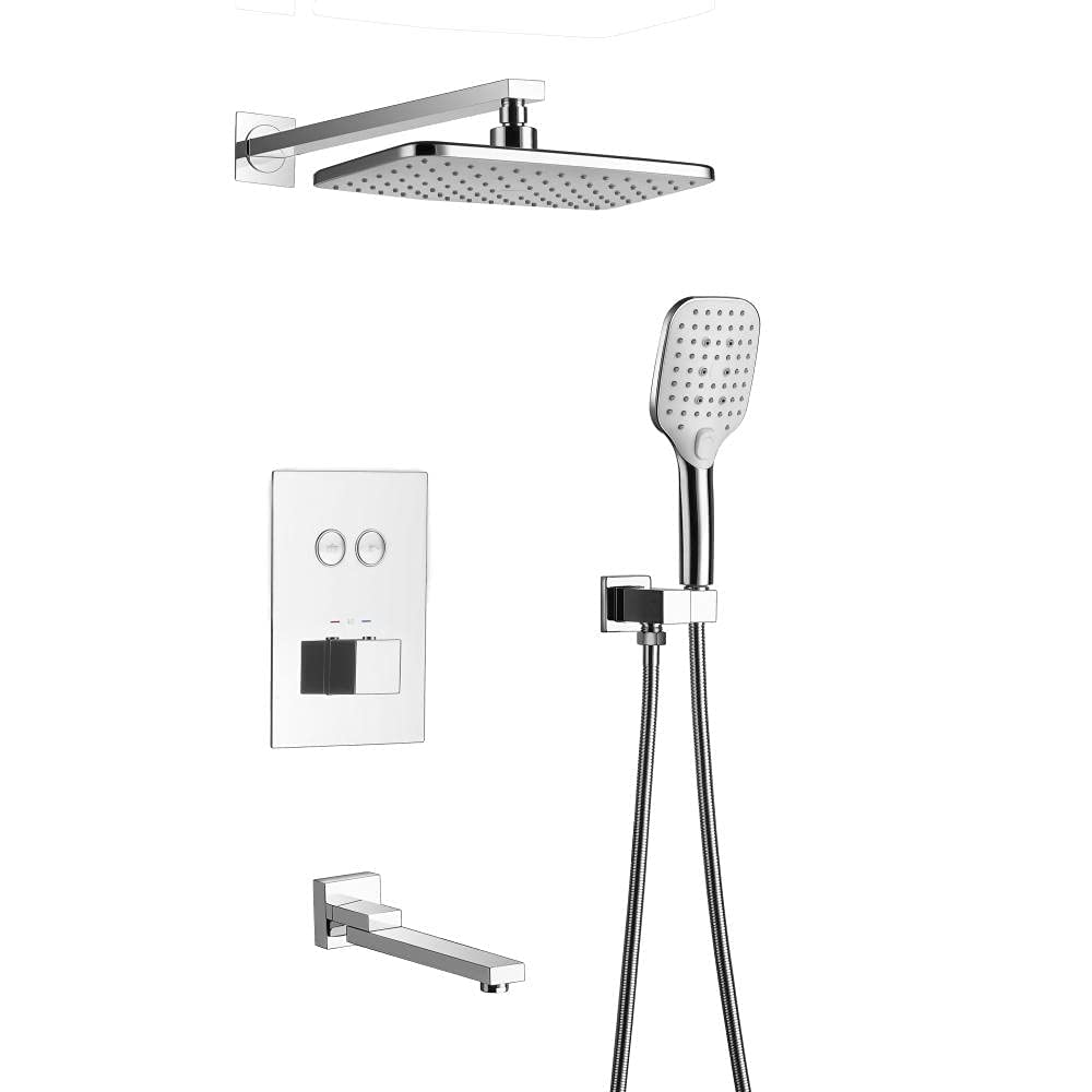 QUSYZD Concealed Thermostatic Shower Set Shower Head with Handheld Rainfall Shower Mixer Tap Mixer Shower System-Black -A,Chromespread,Chromec