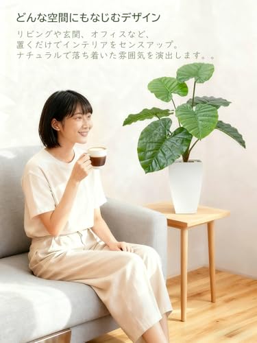 Epicpetal 【高さ68cm】リアルな人工観葉植物 フェイクグリーン 滴水観音 ウンベラータ風｜本物そっくり 水滴付き リアルな葉っぱ｜おしゃれ インテリアグリーン 鉢付き｜枯れない植物 リビング・オフィス・玄関に最適 [2]