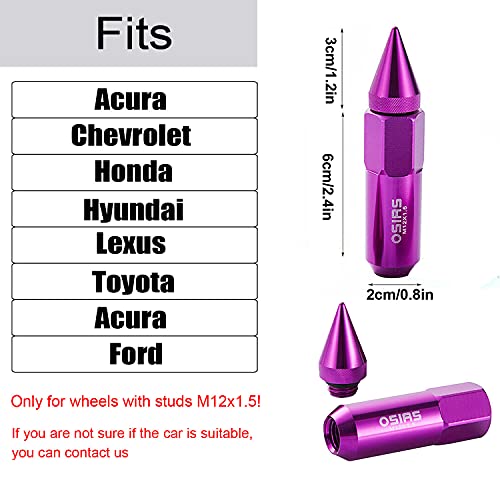 Osias 20Pcs M12X1.5 Racing Wheel 60Mm Lug Nuts With Socket Key For Honda Purple #TOP1