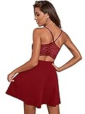 DIDK Damen Spaghettiträger Kleider A-Linie Spitzenkleid Partykleid Cocktailkleid V-Neck Ärmellos Minikleid Bordeaux M