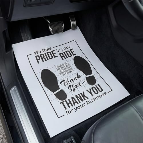 Car Paper Floor Mats with Waterproof Plastic Film - 50 Pcs Disposable Automotive Floor Protector Pads for Auto Detailing, Dealerships & Daily Use, Absorbent & Anti-Leak, 16