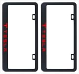 2pcs License Plate Frame Cover Holder for Tesla-Stainless Steel (Black)