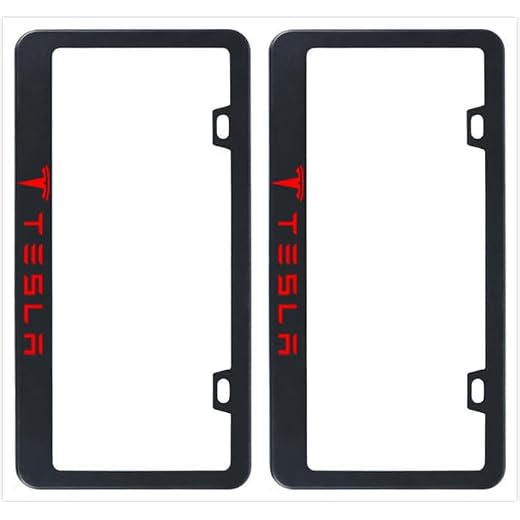 2pcs License Plate Frame Cover Holder for Tesla-Stainless Steel (Black)