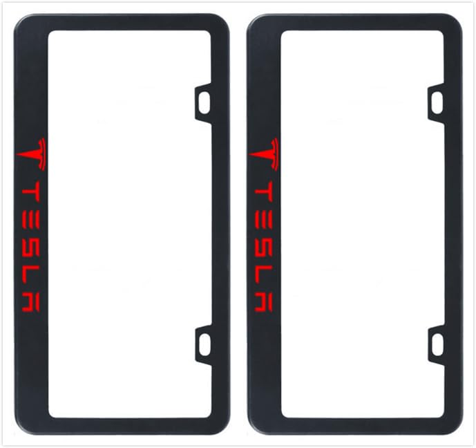 2pcs License Plate Frame Cover Holder for Tesla-Stainless Steel (Black)