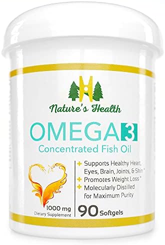 Nature's Health Omega 3 – Naturally Boost Cognitive Functions & Support Healthy Cholesterol Levels – 1000 mg per Serving – 90 Softgels