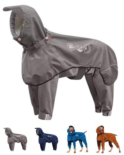 Gtzbciv犬 レインコート 大型犬 中型犬 リード穴付き 犬用レインコート 柴犬 お出かけ 犬服 お散歩用 帽子付 梅雨対策 春夏 快適 軽量 通気 防風 ペット雨具 レインウェア (ダークカーキ,L(胸囲74〜82cm、首回り52〜58cm、身長65