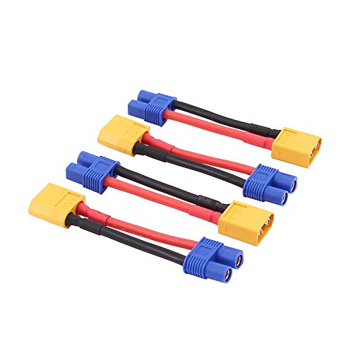 Câble adaptateur XT60 mâle vers EC3 femelle 14 AWG - Rallonge LiPo RC 5,1 cm B113-4 lot de 4