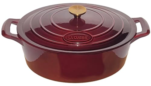 La Cuisine Cocotte Ovale en Fonte Émaillée de 6,5L, 33 cm, Revêtement Intérieur Émaillé Noir...