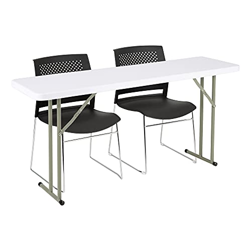 Norwood Commercial Furniture 5' Indoor/Outdoor Folding Training Table, Rectangular Blow-Molded Plastic Folding Training and Event Table, White