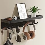Fookduoduo Schlüsselbrett Upgrade, Schlüsselhalter Modern mit Ablage und 6 Haken Selbstklebend Schlüssel Aufbewahrung, Schlüsselboard Ohne Bohren Wandmontage für Flur Büro Badezimmer Küche -Schwarz